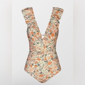 CUPSHE Women's Ruffled One Piece Swimsuit V Neck Lace Up NWOT